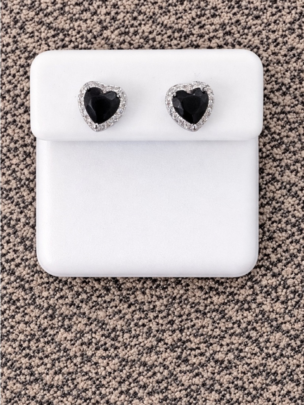 Black Onyx Heart Stud Earrings | Gold or Silver | CZ Halo | 6mm - Picture 7 of 7